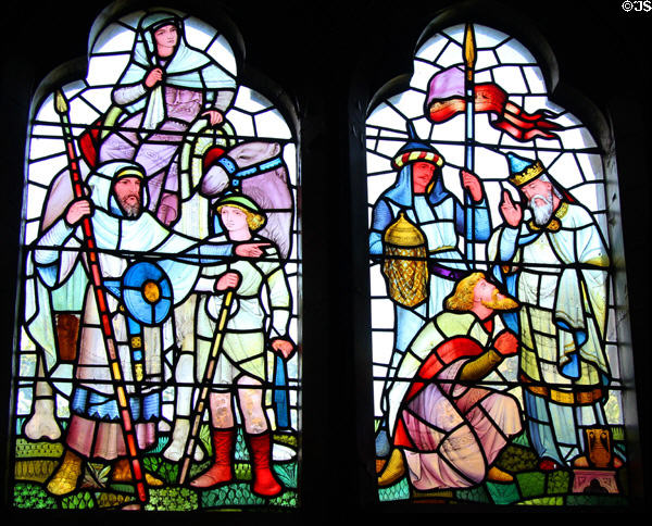 Stained glass windows depicting Biblical scenes at Cardiff Castle. Cardiff, Wales.