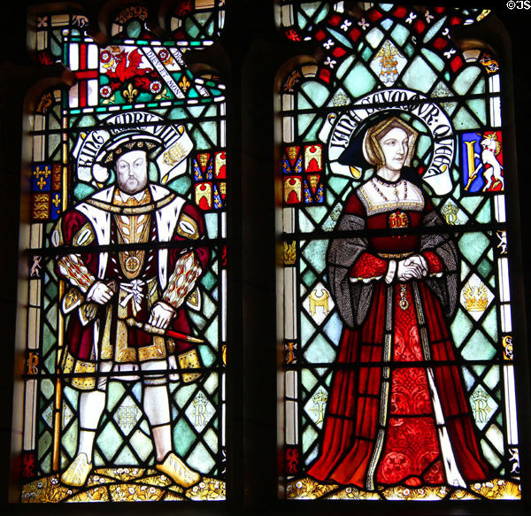 Stained glass depicting King Henry VIII & Queen Jane Seymour at Cardiff Castle. Cardiff, Wales.