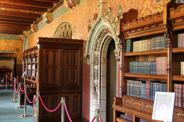 Library, once part of the 15thC Great Hall, with theme of language & literature, created by William Burges who designed both the room itself & its furnishings at Cardiff Castle. Cardiff, Wales.