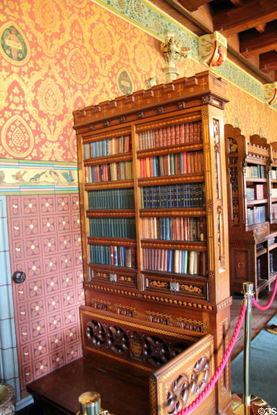 Carved wood bookcases (1870's) original to the library at Cardiff Castle. Cardiff, Wales.