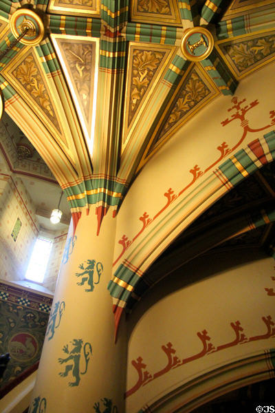 Pillar of spiral staircase at Cardiff Castle. Cardiff, Wales.