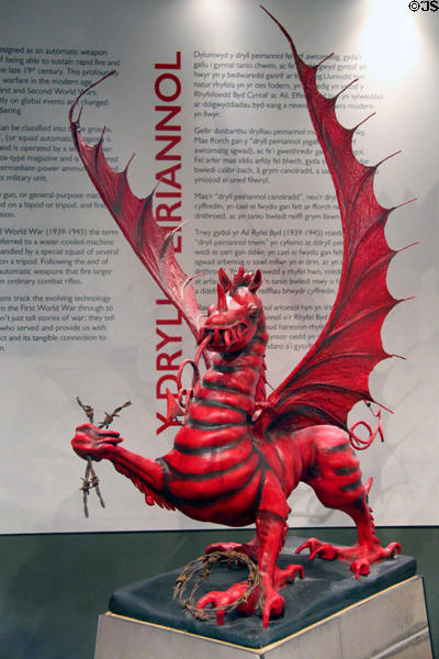 Welsh dragon at entrance to Military Museum at Cardiff Castle. Cardiff, Wales.