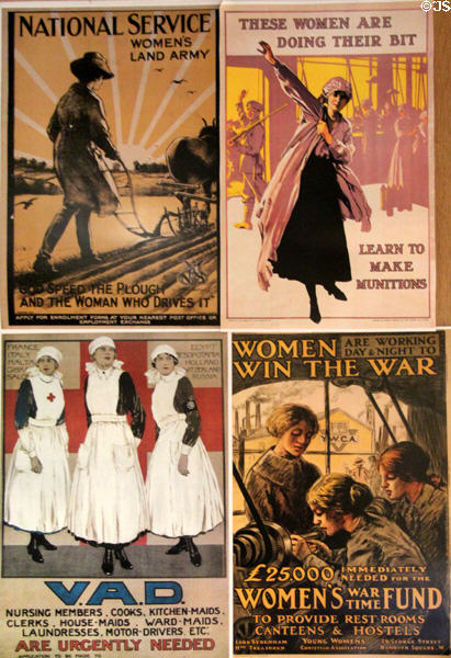 Posters honoring British women for their service during WWI in Military Museum at Cardiff Castle. Cardiff, Wales.