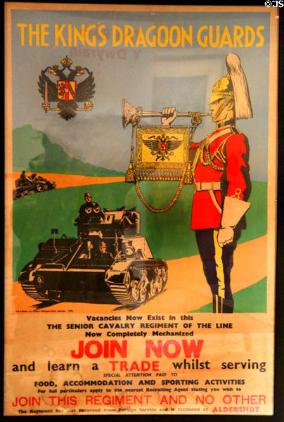 Poster encouraging enlistment in The King's Dragoon Guards (preWWII) in Military Museum at Cardiff Castle. Cardiff, Wales.