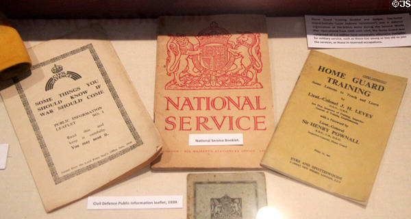 Information pamphlets issued to British public in lead up to WWII in Military Museum at Cardiff Castle. Cardiff, Wales.