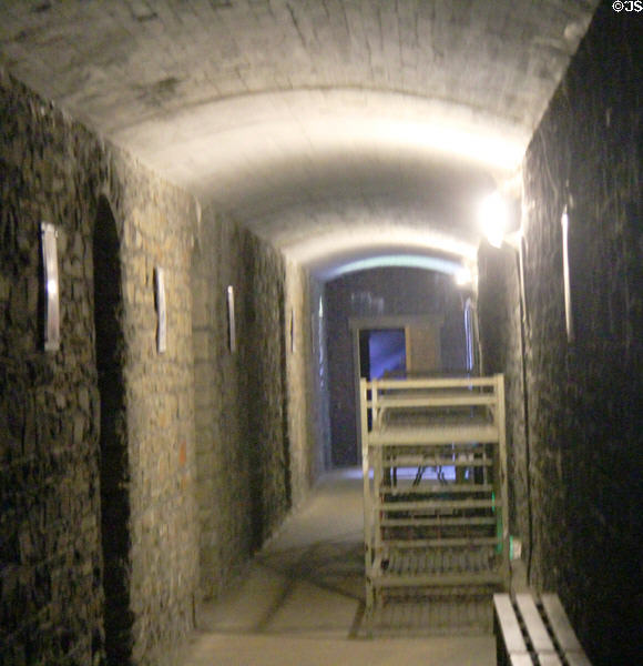 Air Raid shelter built within tunnels under Cardiff Castle walls to accommodate up to 1800 people who lived & worked in the city during bombing raids at Cardiff Castle. Cardiff, Wales.