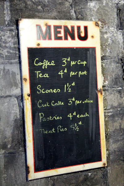 Menu such as might have been posted in air raid shelter at Cardiff Castle. Cardiff, Wales.