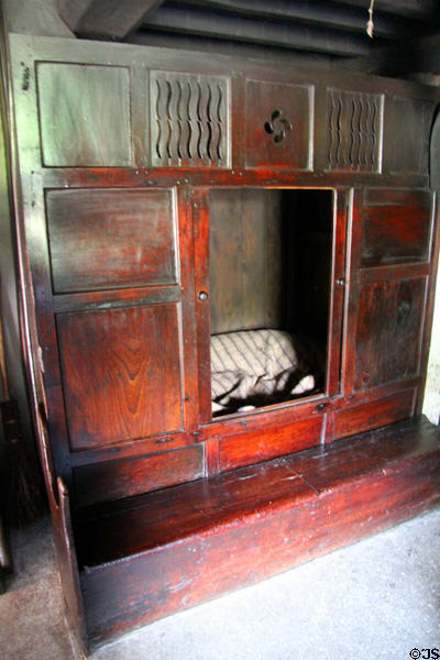 Cupboard bed in Kennixton Farmhouse at St Fagans National Museum of History. Cardiff, Wales.