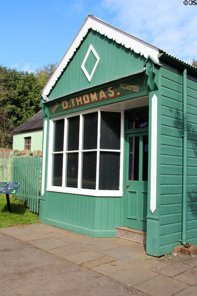 D. Thomas Tailor's Shop (1896) served people living in the Cross Inn area at St Fagans National Museum of History. Cardiff, Wales.