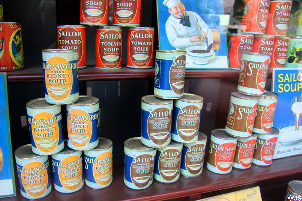 Canned soups sold at the Gwalia Supply Co. at St Fagans National Museum of History. Cardiff, Wales.