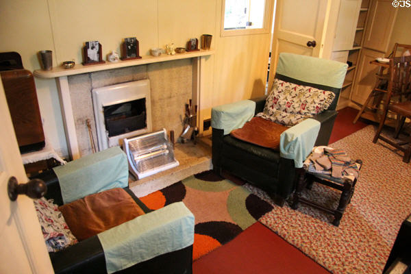 Living room as might have been found in post-war prefab house at St Fagans National Museum of History. Cardiff, Wales.