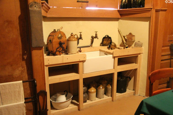 Kitchen, equipped to late 19th-early 20thC, at St Fagans National Museum of History. Cardiff, Wales.