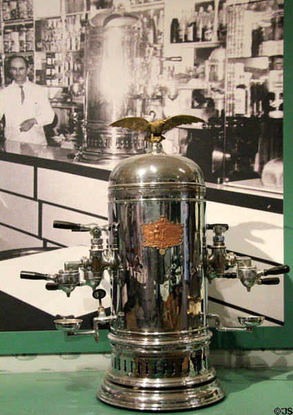 Italian coffee machine (c1921) used in Welsh café until 1950s on display at St Fagans National Museum of History. Cardiff, Wales.