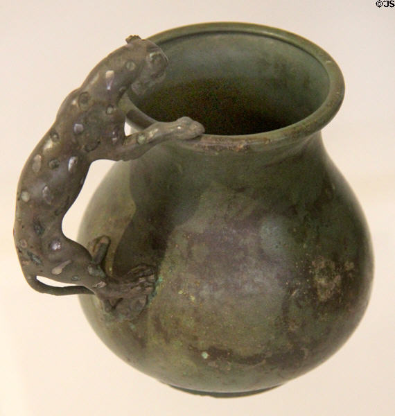 Jug with leopard-shaped handle (Roman period), made in Italy & found near Abergavenny at St Fagans National Museum of History. Cardiff, Wales.