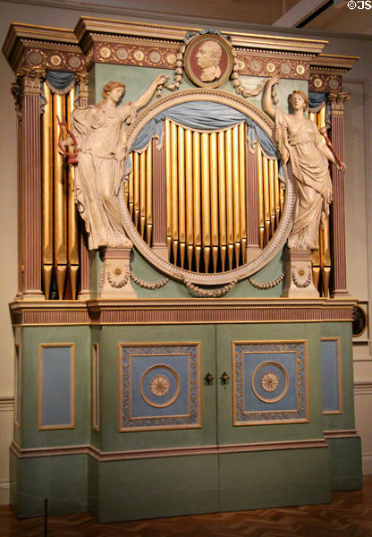 Ornate organ in gallery at National Museum of Wales. Cardiff, Wales.