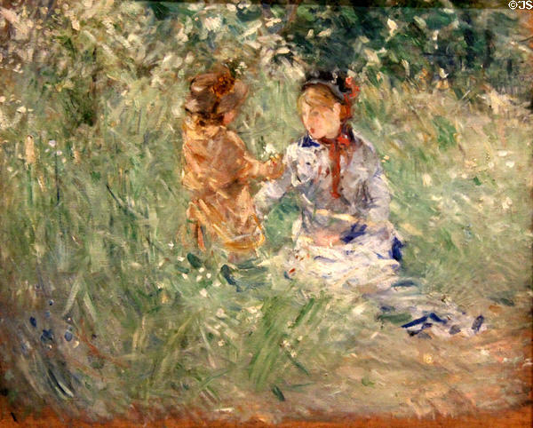 Woman & Child in a Meadow at Bougival painting (1882) by Berthe Morisot at National Museum of Wales. Cardiff, Wales.
