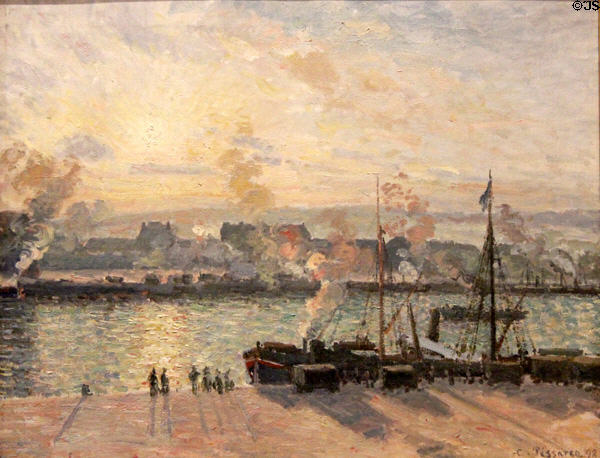 Sunset, the Port of Rouen Steamboats painting (1898) by Camille Pissarro at National Museum of Wales. Cardiff, Wales.