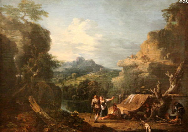 Landscape with Banditti round a Tent painting (1752) by Richard Wilson at National Museum of Wales. Cardiff, Wales.