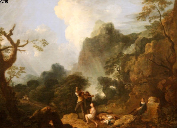 Landscape with Banditti: the Murder painting (1752) by Richard Wilson at National Museum of Wales. Cardiff, Wales.