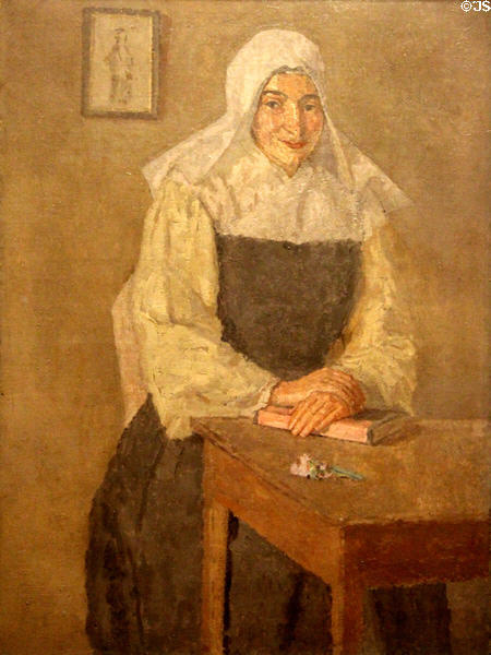 Mère Poussepin Seated at a Table painting (mid 1910s) by Gwen John at National Museum of Wales. Cardiff, Wales.