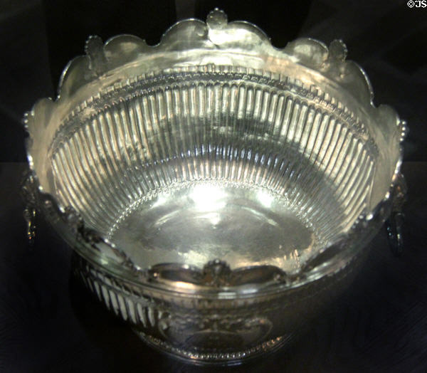 Silver monteith for cooling wine glasses (1701-2) by William Deny of London at National Museum of Wales. Cardiff, Wales.