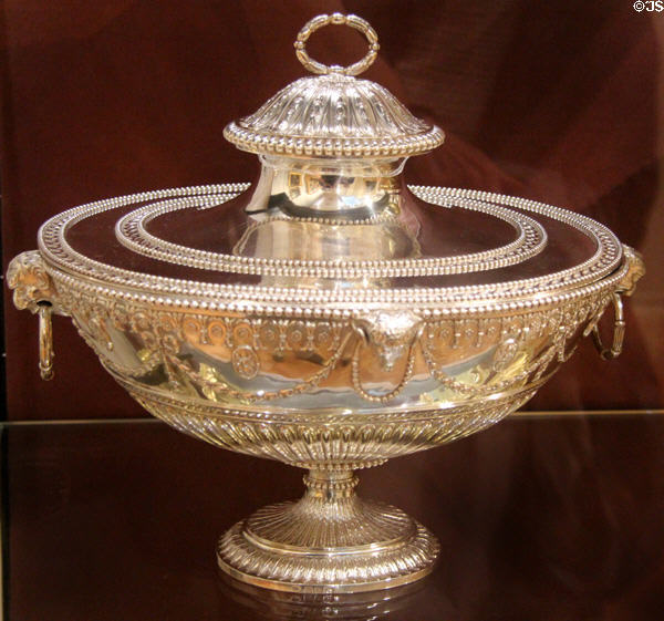 Silver tureen (1774-5) part of dinner service commissioned by Sir Watkin Williams-Wynn, by John Carter of London at National Museum of Wales. Cardiff, Wales.