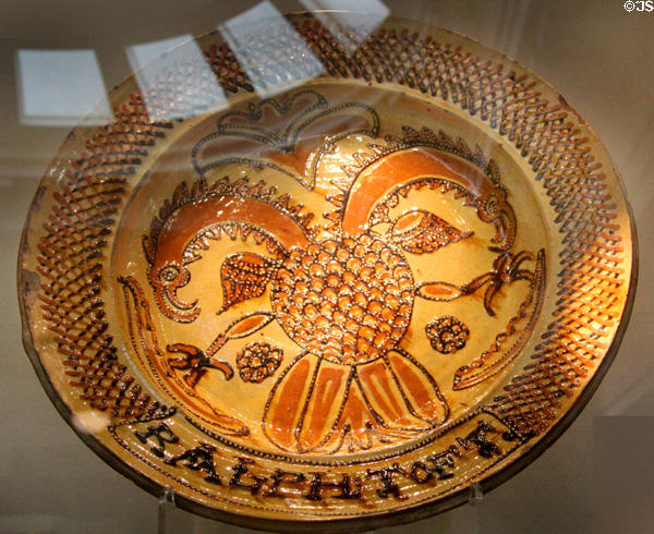 Slipware dish (c1680) by Ralph Toft at National Museum of Wales. Cardiff, Wales.