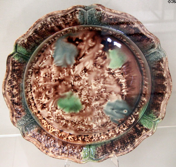 Creamware dish with "Whieldon" glazes (c1750) from Staffordshire at National Museum of Wales. Cardiff, Wales.