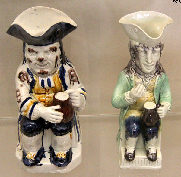 Earthenware Toby jugs (c1775-80) Staffordshire, poss. by Ralph Wood at National Museum of Wales. Cardiff, Wales.