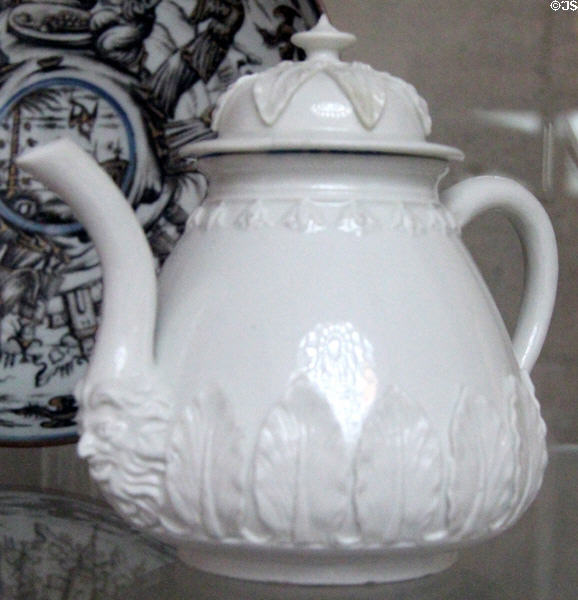 Porcelain molded teapot (1715-20) by Böttger for Meissen Porcelain Manuf. of Germany at National Museum of Wales. Cardiff, Wales.