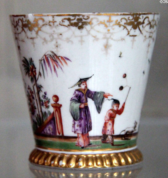 Porcelain beaker (c1725) with Chinese design by Meissen Porcelain Manuf. of Germany at National Museum of Wales. Cardiff, Wales.