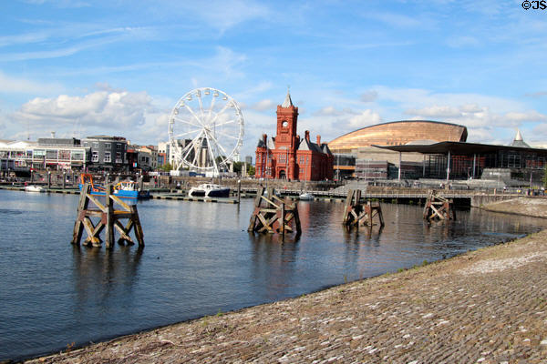 Cardiff Bay, formerly port area, transformed into massive fresh water lake by building of Cardiff Barrage. Cardiff, Wales.