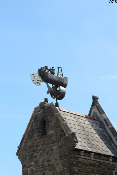 Copper & steel weathervane (1997) on Pilotage Authority building created by Andy Hazell at Cardiff Bay. Cardiff, Wales.