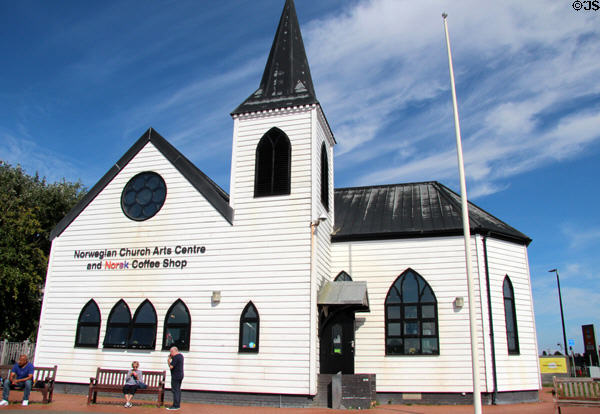 Norwegian Church Arts Centre (late 19thC), originally Lutheran Church which provided home comforts to Scandinavian sailors & local Norwegian community at Cardiff Bay. Cardiff, Wales.