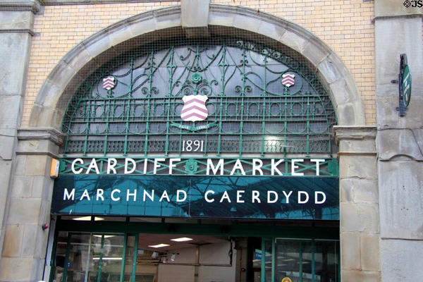 Entrance to Cardiff Market by Andrew Handyside & Co. in Cardiff City Centre. Cardiff, Wales.