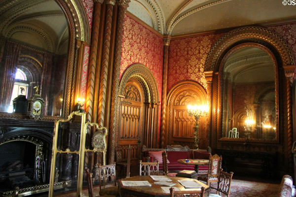 Large mirrors with decorative frames in Drawing Room at Penrhyn Castle. Bangor, Wales.