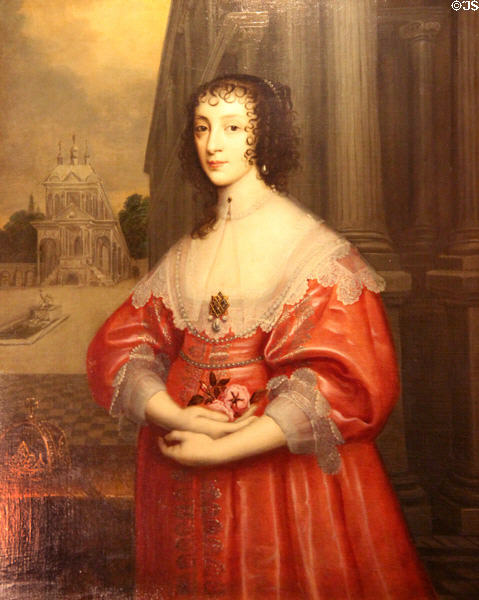 Queen Henrietta Maria portrait (late 17thC), wife of Charles I, by school of Sir Anthony van Dyck at Penrhyn Castle. Bangor, Wales.