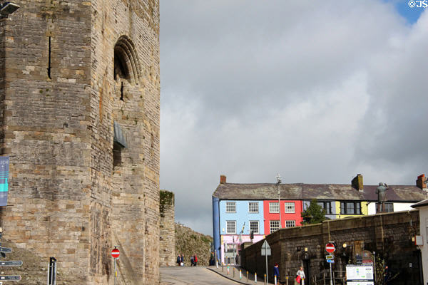 Walls with windows facing town at Caernarfon Castle. Caernarfon, Wales.