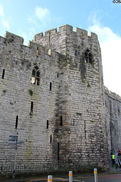 Walls facing town at Caernarfon Castle. Caernarfon, Wales.