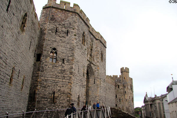 Ramp leading to visitor entrance at Caernarfon Castle. Caernarfon, Wales.