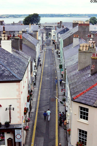 Looking down shopping street from Castle. Caernarfon, Wales.