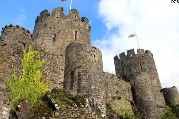 Conwy Castle (late 13thC) built on solid rock by King Edward I after his conquest of Wales. Conwy, Wales.