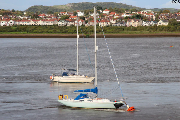 Pleasure boats in Conwy harbor. Conwy, Wales.