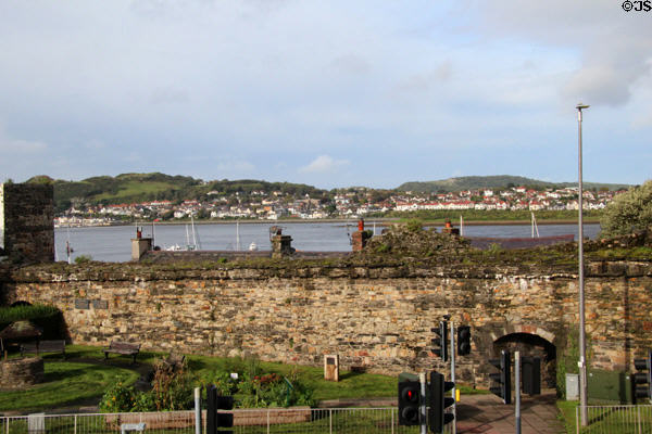 Gate through ancient town walls which surrounded the old town. Conwy, Wales.