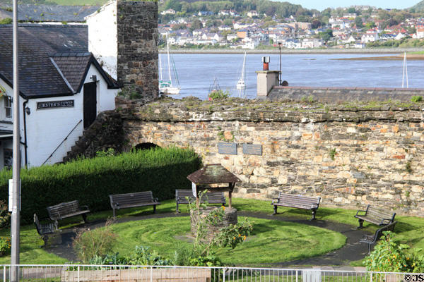 Pocket park along ancient walls & harbor. Conwy, Wales.