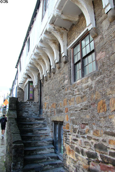 Stone steps to second level of Aberconwy House, likely the living quarters with storage below. Conwy, Wales.