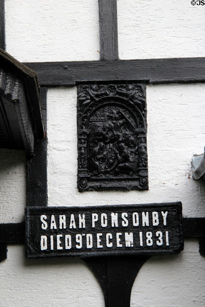 Memorial plaque to Sarah Ponsonby, one of the two Ladies of Llangollen who transformed Plas Newydd. Llangollen, Wales.