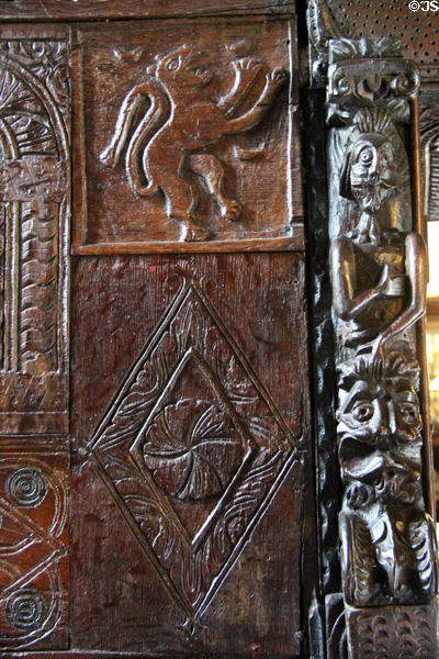 Carved wood panel at Plas Newydd. Llangollen, Wales.