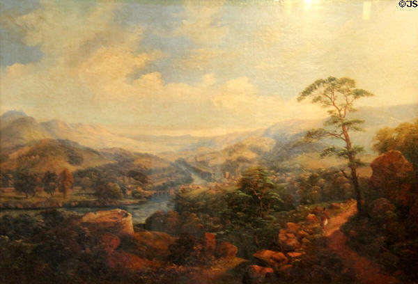 Vale of Llangollen painting (c1860) by Henry Smythe at Plas Newydd. Llangollen, Wales.