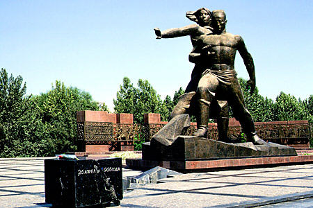 Monument marking the earthquake which leveled Tashkent in 1966. Uzbekistan.